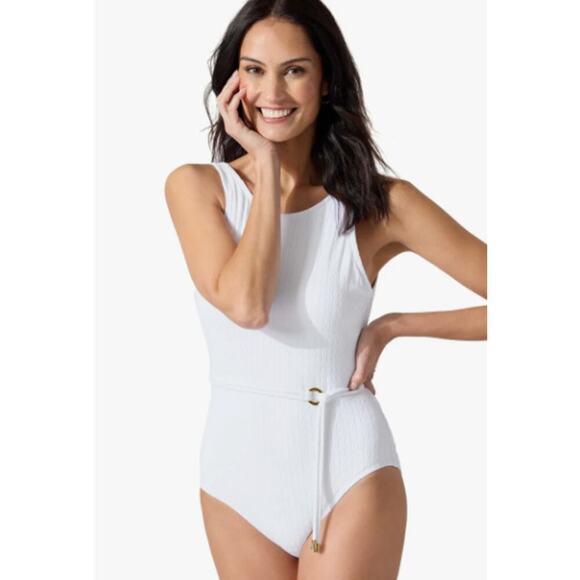 Tommy Bahama Cable Beach High Neck One Piece Swimsuit White Size 14 NWT - Picture 3 of 9